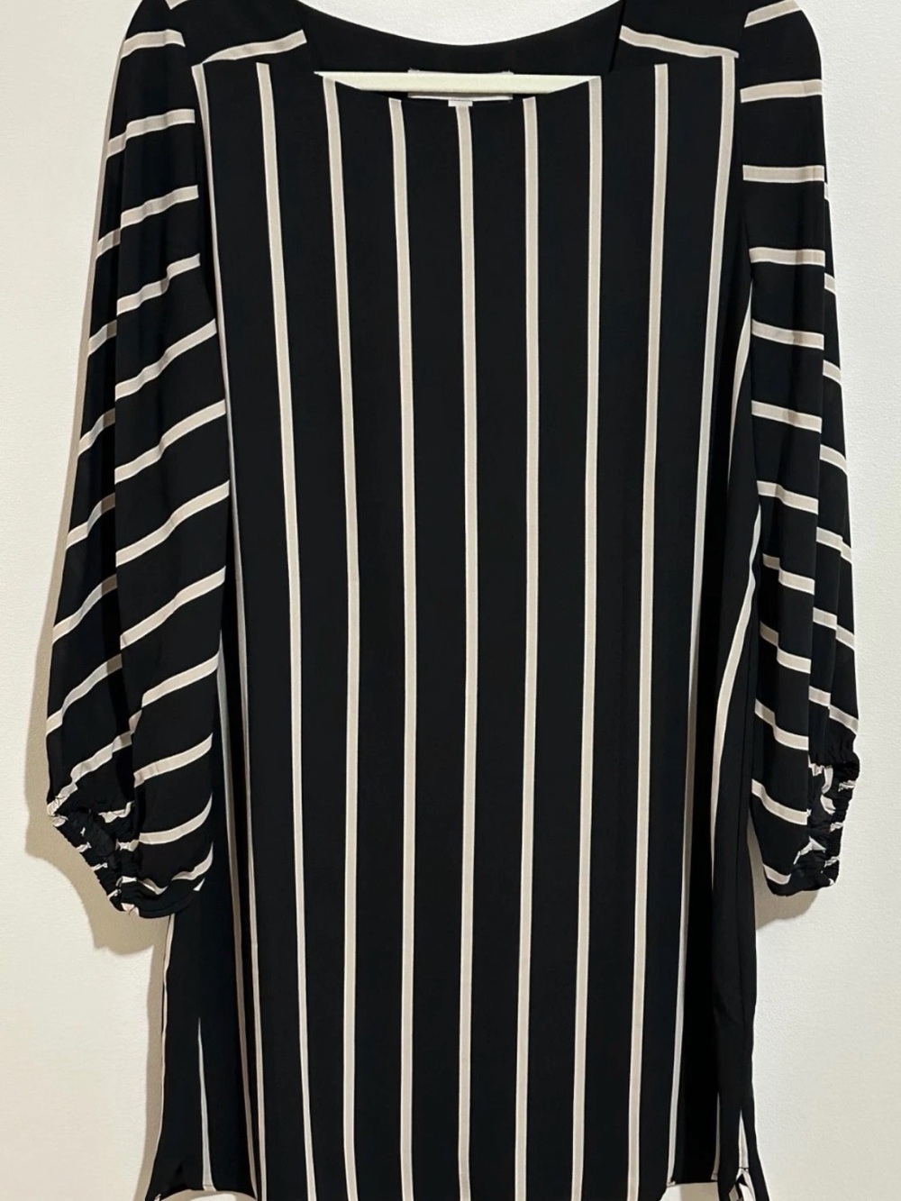 LOFT Petites Women Black & Beige Striped Dress
